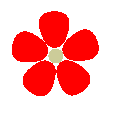 赤色、 5枚の花弁