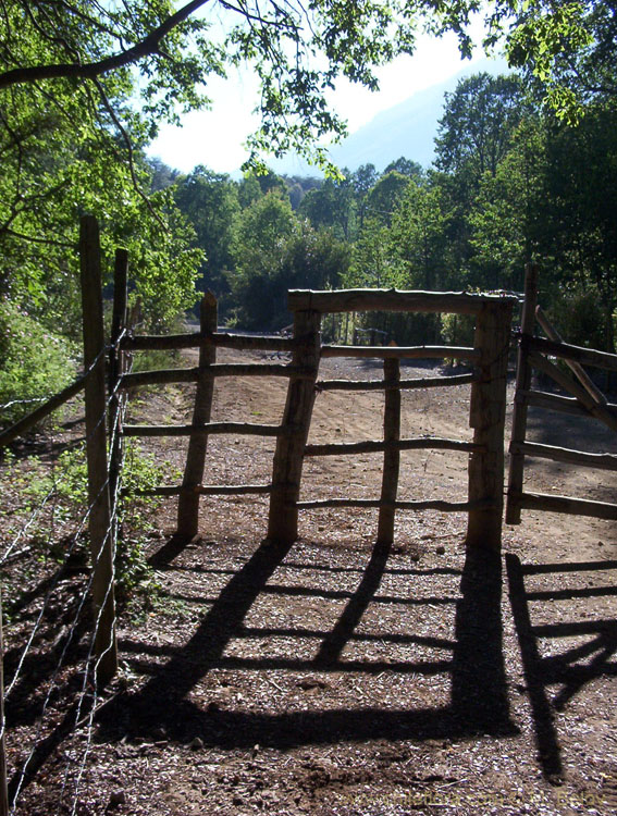 View of the gate to Lircay Reserve (National Park), Vilches, Chile.