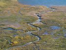 Image of a small, winding river flowing into the Laguna Maule, Chile.