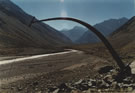 An image of a bent iron post near Portillo, Chile.