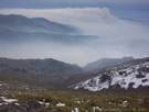 View of a valley covered with smoke, from Peine, Lircay, Vilches, Chile.