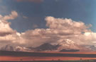 An image of mountain scenery with guanacos grazing near the Salar de Atacama, Chile.